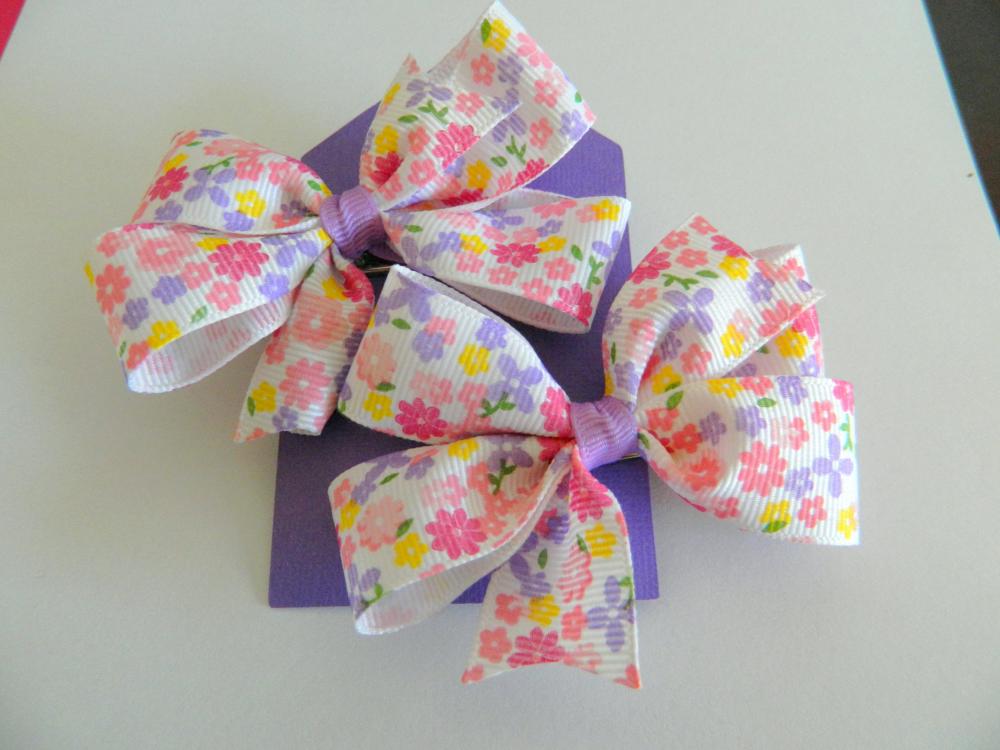 Pinwheel Pink & Purple Hair Bows - Set Of 2